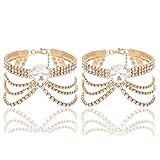 ELABEST Rhinestone Ankle Bracelets Crystal Tassel Anklet 2pcs Boho High-heeled Tennis Foot Chain Wedding Jewelry Accessories For Women and Girls (Gold)
