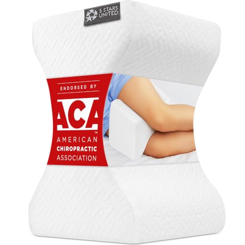 Image of 5 STARS UNITED Large Knee Pillow for Side Sleepers - Hip Pain Relief, Memory Foam Leg Cushion for Side Sleeping - Between Legs Pillow for Sciatica & Lower Back Pain, White