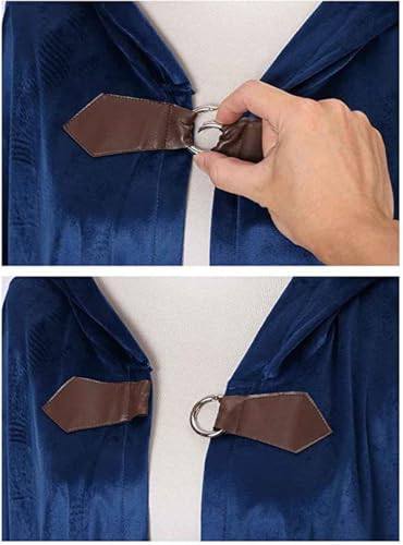 RongXuan Halloween Costume Renaissance Cape with Hood Costume Velvet Coat for Men Women Victorian Steampunk Medieval Cosplay Cape (Blue - Image 4