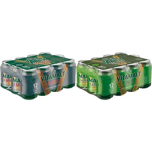 Vitamalt Classic, Non-Alcoholic Malt Drink, 11.2 Oz Can (Pack of 12) + Vitamalt Ginger, Non-Alcoholic Malt Drink, 11.2 Oz Can (Pack of 12)