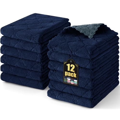 Mordimy 12 Pack Soft and Absorbent Kitchen Towels, Dark Grey & Navy Blue