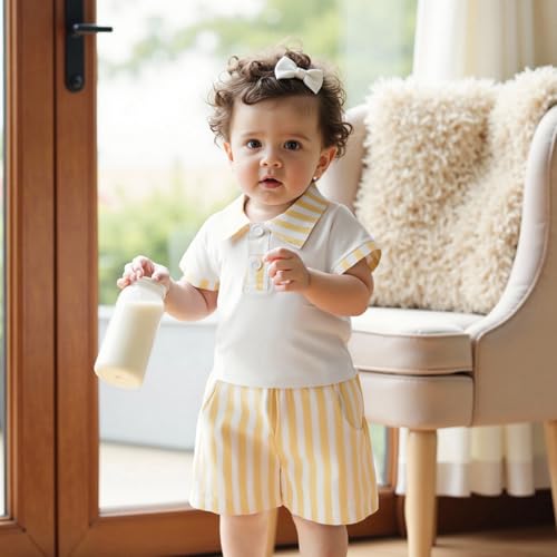 Toddler Boys Summer Outfits Baby Boy Buttons Short Sleeve T-Shirts Stripe Shorts 2Pcs Clothes Beach Shorts Set2
