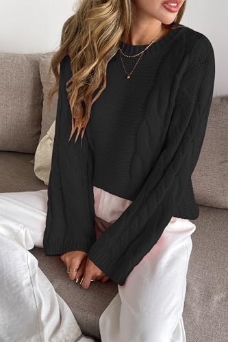 Image of Cakulo Womens Oversized Pullover Sweaters Bell Sleeve Chunky Cable Knit Sweater Crewneck Trendy Knitted Tops 2025