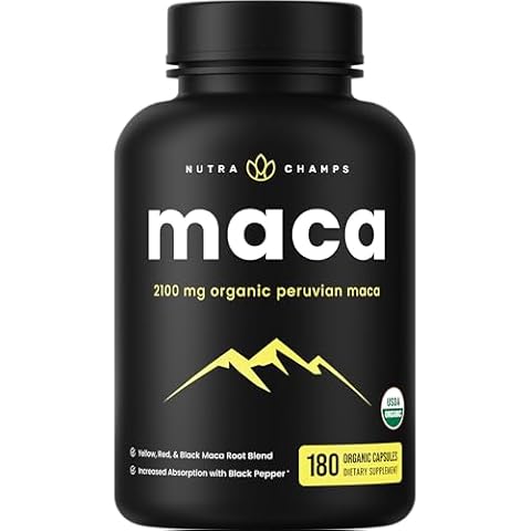 Organic Maca Root Capsules for Women & Men | 2100mg, 180 Vegan Capsules | Black, Red & Yellow Peruvian Gelatinized | Highest Potency Maca Root Powder Supplement | Supports Mood, Reproduction & Energy Cover