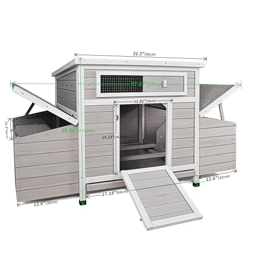 58" Chicken Coop,Outdoor Large Chicken Coop with 6 Nesting Boxes,Weatherproof Poultry Cage,Removable Tray for Farm, Backyard - Image 6