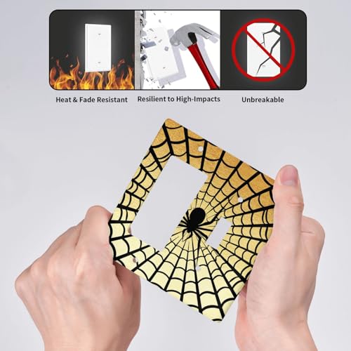 Decorative Outlet Covers Black Spider Spiderweb on Golden Background 2 Gang Outlet Cover Wall Plate Single Toggle Rocker Light Switch Cover Plate Switch Plate Covers for Home Decor