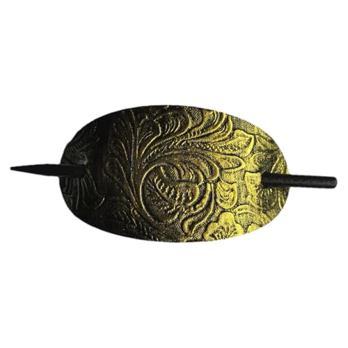 Fermaglio per capelli da donna, per capelli, da donna, in pelle, per capelli, per donna, con asta in legno