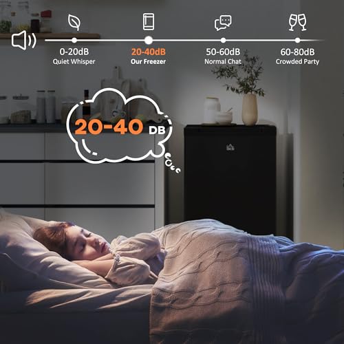 HOMCOM Mini Freezer Countertop, 3 Cu.Ft Compact Upright Freezer with Removable Shelves, Reversible Door for Home, Dorm, Apartment and Office, Black on Fridge.com