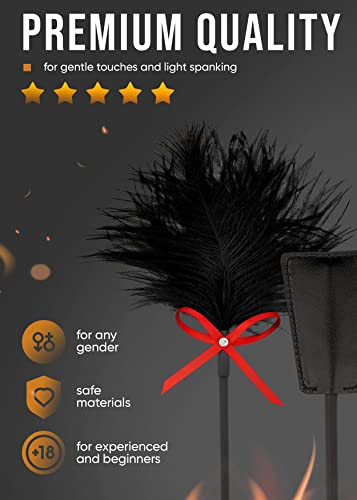 Image of Feather Tickler 15 inch, French Tickler Black, Feather Ticklers Teasers - Red Whip 20 inch, Faux Leather Whip for Cosplay
