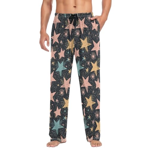 Men's Pajama Pants Pink Stars Pajama Pants for Men PJs Bottoms Drawstring Pockets Hand Drawn Sleep Lounge Pants S3