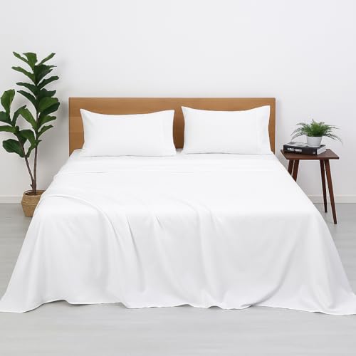 Image of Bedsheets for Queen - 90x102 Inch Bed - Microfiber Plain White Solid Bed Sheet Include Pillow Cover, Ultra Soft | for Home, Hotel, Villa, Resort and Guest House