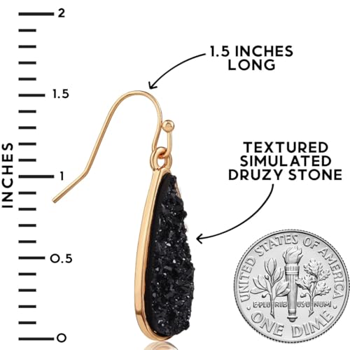 Teardrop Dangle Earrings for Women with Simulated Druzy Stones, in Gold, Rose Gold, or Silver Tone4