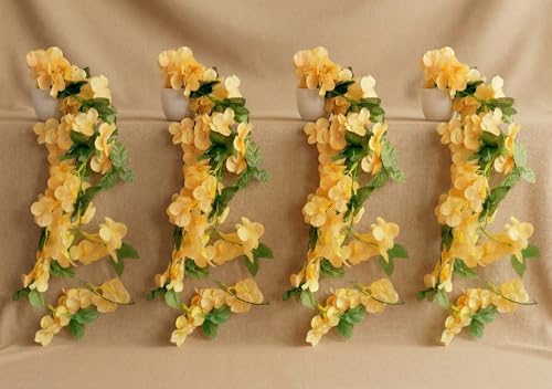 Image of Dekorly Premium Artificial Hanging Garland with Pot - 100cm Vine, 10cm Decorative Pot for Table, Best for Gifting and Decoration (4, Yellow)