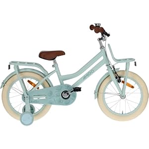 AMIGO Bella Kinderfiets, 16 inch, met handrem, terugtrap, stuurbekleding en steunwielen, vanaf 5 – 6 jaar, groen