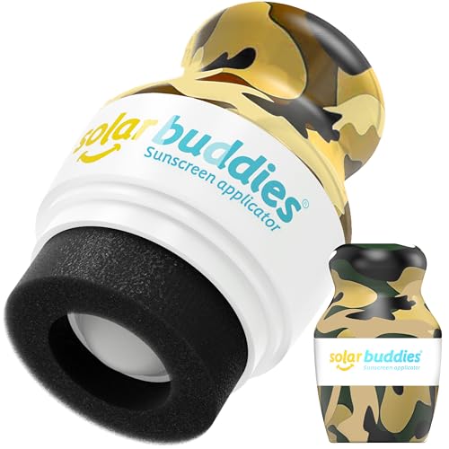 Solar Buddies Sunscreen Applicator – Camo– Refillable Roll-on Sponge for Sunscreens &amp; Lotions – For Kids, Adults &amp; Families – Holds 3.4Fl Oz – Perfect for Travel