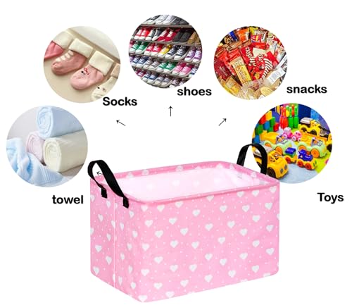Image of Rectangle Gift Storage Basket Home Shelf Storage Basket Organizer Box Clothes Laundry Hamper Nursery Basket Laundry Basket with Handles (White Heart)