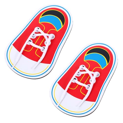 ElevateTech 2Pcs Wooden Lacing Shoe, Shoe Lace Practice Board Threading Lacing Shoes Training Board Tying Practice Kids Toddlers Early Learning Educational Fine Motor Skills Toy (Red White)