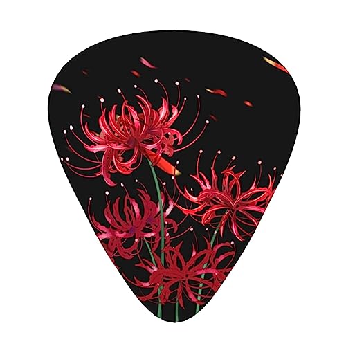 ギターピック ギターアクセサリー 彼岸花 花柄 ギターぴっく ピックセット 楽器アクセサリー エレキギター アコギ エレキ ベース 収納ケース付き 耐摩耗性 超軽量 携帯に便利 演奏 練習 初心者から専門家まで適用 音楽 3種厚み 12枚セット(0.46m