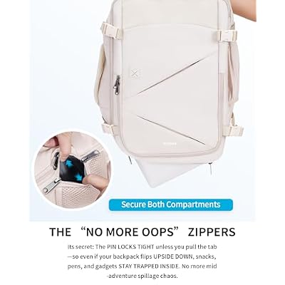 ECOHUB 17 Small Unisex Travel Backpack United Airlines Approved 17x10x9 Friendly Suitcase Anti-Theft Lockable Zippers Style Personal Item Bag Travel Essentials with 12 Pockets Water Resistant, White