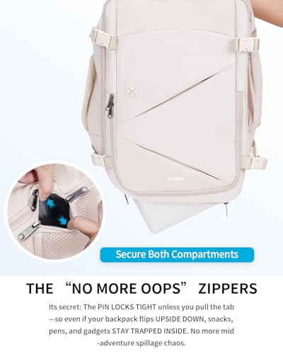 Image of ECOHUB 17 inch Small Unisex Travel Backpack United Airlines Approved 17x10x9 Friendly Suitcase Anti-Theft Lockable Zippers Style Personal Item Bag Travel Essentials with 12 Pockets Water Resistant, White