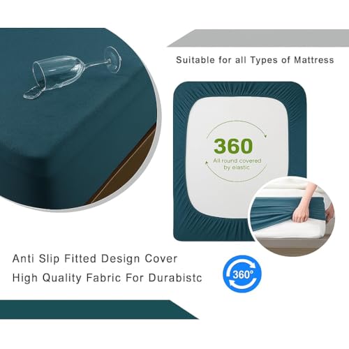 Image of 100% Waterproof Premium Cotton Feel Mattress Protector Double Bed Size, 72x72 Inches | Breathable and Hypoallergenic Ultra Soft Fitted Bed Protector Cover Fits Upto 10 Inches-(TealGreen)