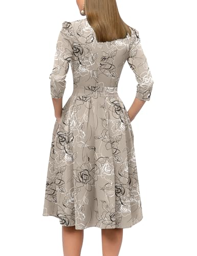 Simple Flavor Women's Floral Vintage Dress Elegant Midi Evening Dress 3/4 Sleeves - Image 4