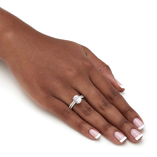 PalmBeach Platinum-Plated Sterling Silver Round Princess Oval or Marquise Cubic Zirconia Bridal Ring Set Size 74