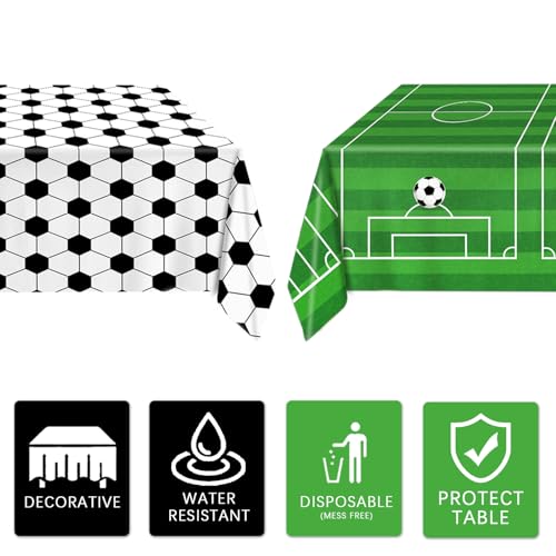 Image of QIYANPAX 4 Pieces Soccer Tablecloths - Soccer Birthday Party Decorations Soccer Table Cloth Soccer Tablecloth Plastic Table Cover for Sports Soccer Theme Party Decorations, 54 x 108 Inch