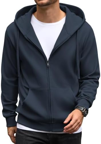 COOFANDY Herren Hoodie Reißverschluss Fleece Kapuzenpullover | mit praktischen Taschen,regulierbarer Kordelzug,für Alltag und Freizeit