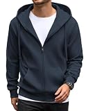 COOFANDY Herren Hoodie Reißverschluss Fleece Kapuzenpullover Dunkelblau 3XL