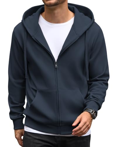 Image of COOFANDY Men's Full Zip Hoodie Fleece Jacket Casual Dark Blue M