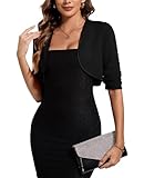 MINTLIMIT Wedding Bride Shrugs for Women Ruched 3/4 Sleeve Boleros for Evening Dresses Bolero Shrug Top for Dress (Black, Size 2XL)