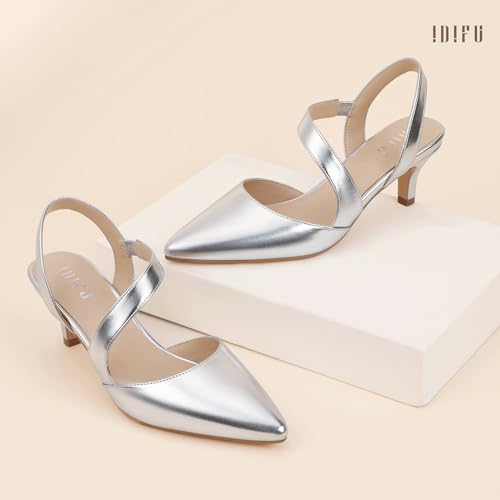 IDIFU Silver Heels Kitten Closed Toe Slingback Pumps Dress Shoes for Women by IDIFU - Used condition - Image 6
