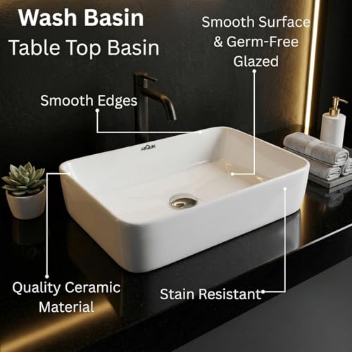 Image of ARQUIN ARQUIN Wash Basin for Bathroom Table Top Washbasin, Countertop Basin | Ceramic Washbasin Bathroom,Hotel | Living Room | Office Vanity Wash Basin (19.69x13.78x5.12 Inch)
