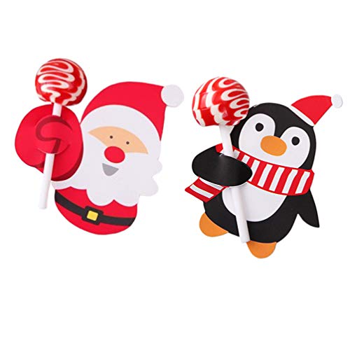 TOYANDONA 2 Confezioni di Cartoline di Lecca Lecca di Natale Confezione Regalo di Caramelle Pinguino di Babbo Natale per Decorazioni di Festa di Natale Festa di Lecca Lecca (Non Incluso Lecca Lecca)