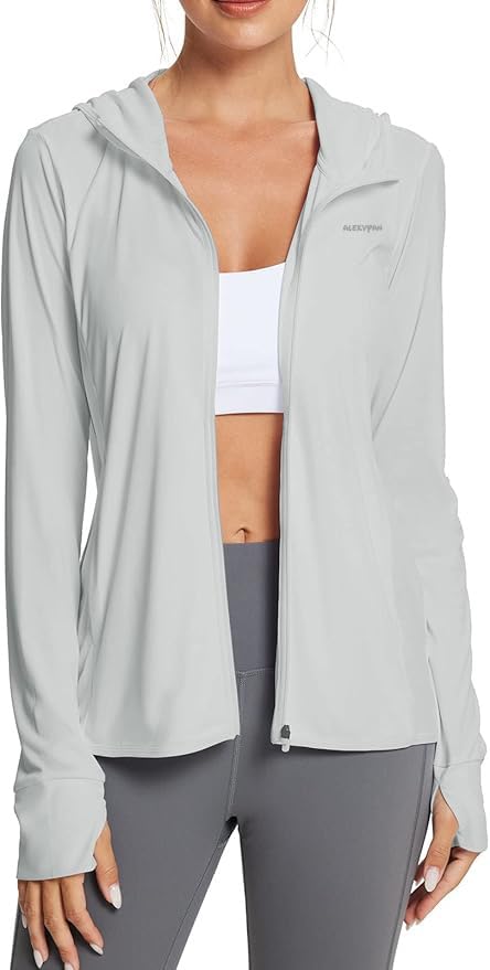 Size-L Grey Full Length Women's UV & Sun Protection Jacket with 4 Pocket, Light weight Summer Sun Screen Hoodie, UPF 50+ Protection for Outdoors, Long Full Zipper Jacket- FIT 50-65 KG