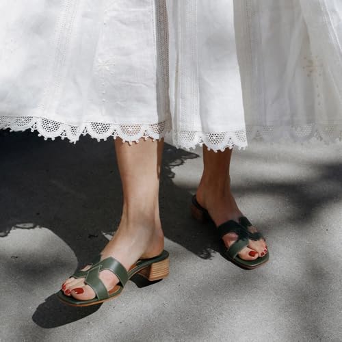 Cross Strappy Slide Sandals for Women Low Block Chunky Heeled Sandals Slip on Mules Square Open Toe Comfortable Casual Pumps Shoes2