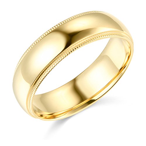 14k White or Yellow Gold 6mm Plain Milgrain Wedding Band
