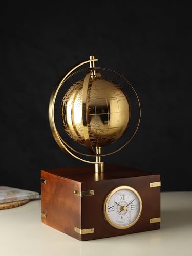Image of Decor de Maison Metal Brings Handcrafted Table Clock for Kidsroom, Bedroom, Study Table, Office Desk|Classic Non-Ticking Tabletop Battery Operated Analog Desk Clock (Gold, Atlasphere Table Clock)