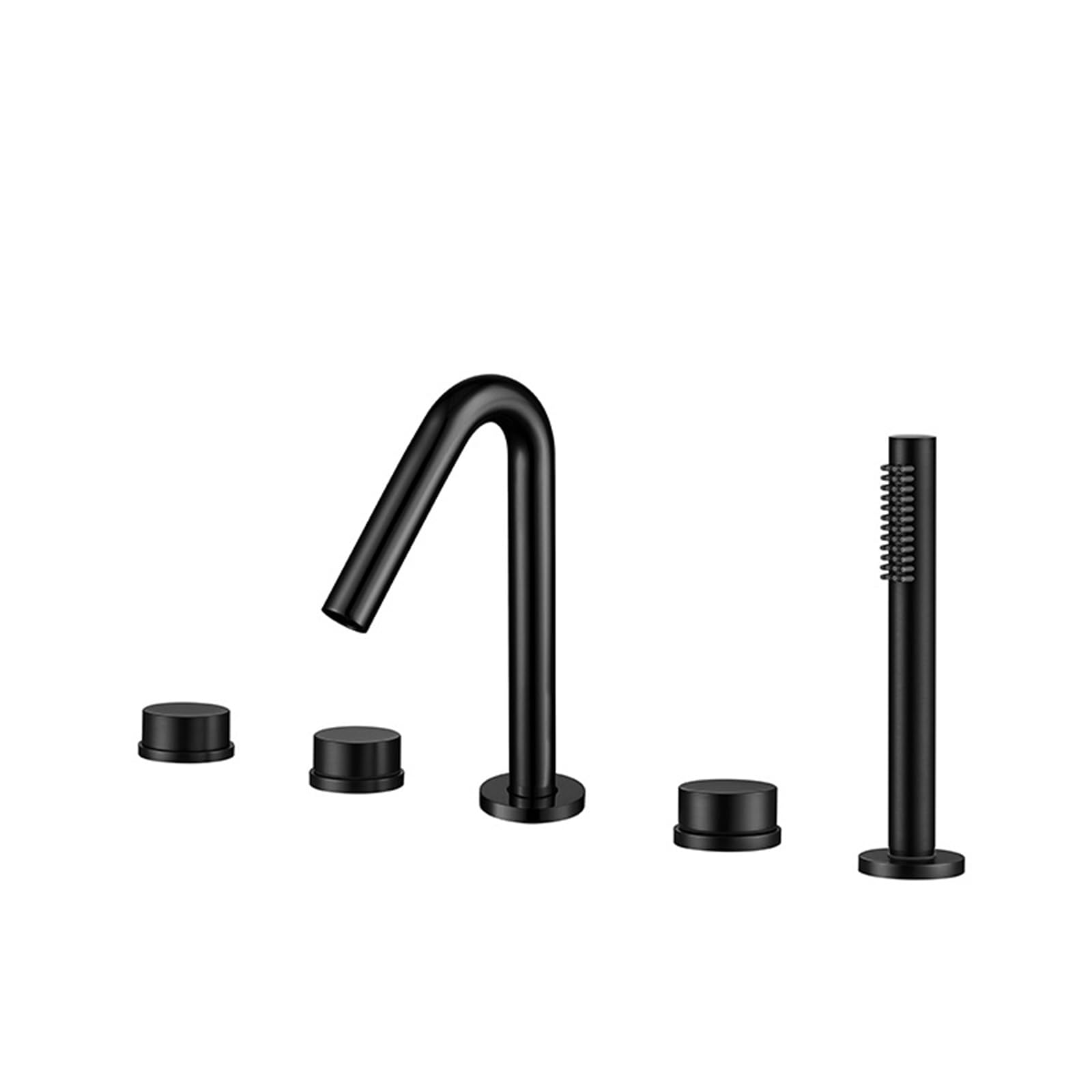 SBCGFY Black Deck Mounted Shower Bath Mixer Tap With Dual Lever Handwheel, Pull-Out Handheld Showerhead, Modern Bathroom Faucet For Tub And Shower Combo,Black