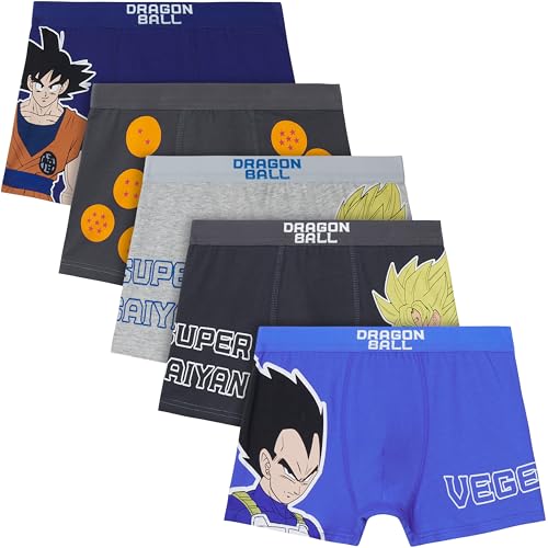Get Trend Dragon Ball Z Boxer Enfant Garcon, Lot de 5 Calecon Goku Vegeta, Ceinture Elastique sous Vêtements, Idee Cadeau Anime (9-10 Ans, Multi Dragon Ball)