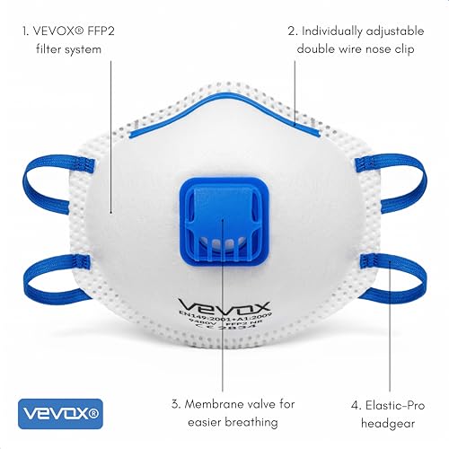 VEVOX® FFP2 Dust Mask - Set of 10 - Valved Face Masks - Respirator - Protection e.g. for Construction, Building Work, Sanding, Woodworking, Fine Dusts, Aersoles or Particles - Image 3