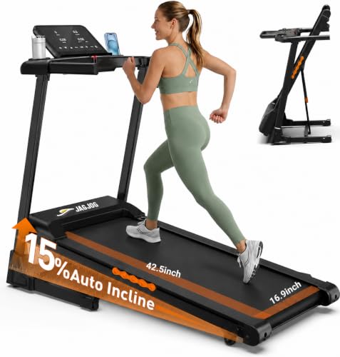 JAGJOG Foldable Treadmill with 15% Auto Incline, 8.8 MPH, 300 ...