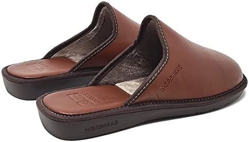 Nordikas 663 Men's Comfy Genuine Glove-Tanned Leather Moccasin, Wool-Like Soft Fleece Lining, Relaxed Fit Step-in House Shoes. Made in Spain Black | Image 2