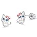 925 Sterling Silver Rhodium Plated Enamel Cat Kitten Cubic Zirconia Screwback Baby Girls Earrings