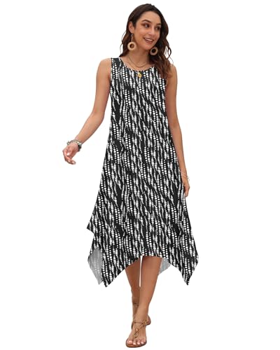 Image of AUSELILY Women's Summer Dresses Casual Sleeveless Midi Tank Beach Dress | Women's Asymmetrical Hem Sundress with Side Pockets, Great for Beach, Vacation & Daily Wear