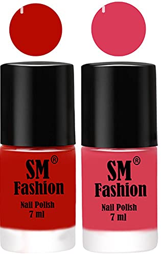 Image of Long Lasting Nail Polish | Nail Paint Combo 7 ml Each) - Set of 2 Red Orange-Rose