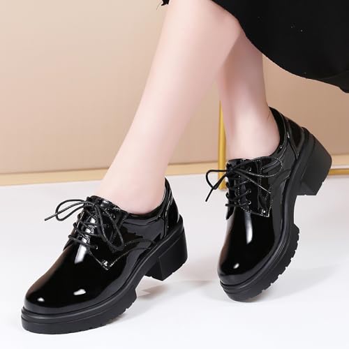 Platform Oxfords for Women Chunky Oxford Heels Women's Pumps Lace Up Shoes Office Work Ladies Casual Business Dress Shoes - Image 4
