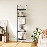 ELYKEN Industrielle Etagere Echelle en Bois, Bibliothèque Flottante 5 Niveaux, Meuble de Rangement pour Livres, Cadre en métal, Finition Mate, pour Salon, Chambre 40 x 30 x 180CM, Noir
