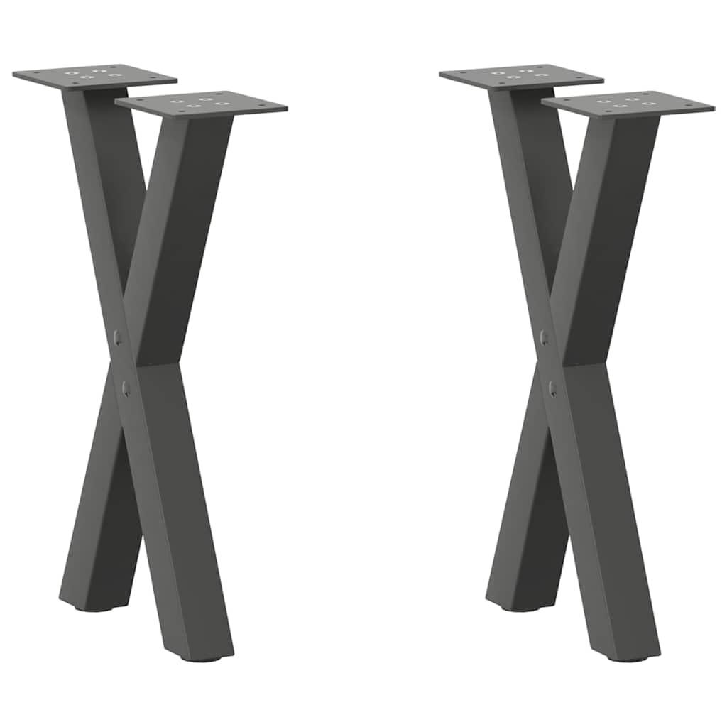 Patas de mesa de café en forma de X, 2 unidades, acero con recubrimiento en polvo, color antracita, 38 x (42 – 43) cm, con patas niveladoras ajustables, pie de rosca para mesa de café, mesa